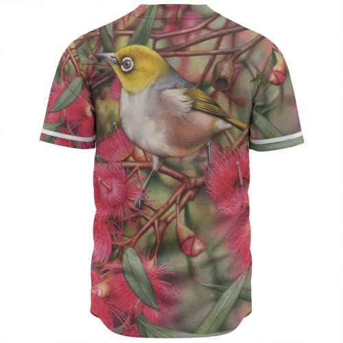 Australia Silvereye Baseball Shirt - Silvereye and Gum Blossom Baseball Shirt Australia Silvereye Baseball Shirt - Silvereye and Gum Blossom Baseball Shirt