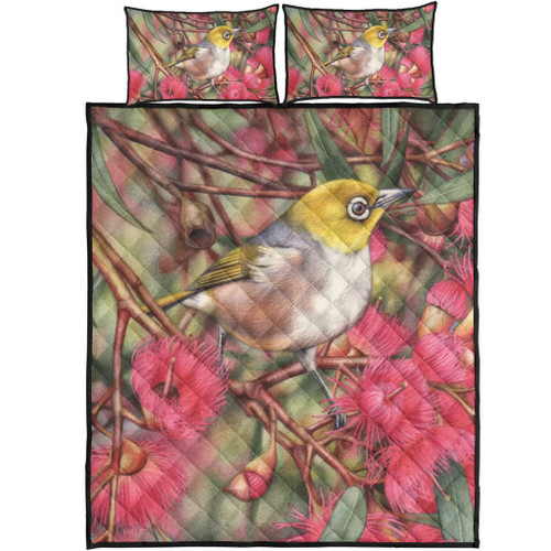 Australia Silvereye Quilt Bed Set - Silvereye and Gum Blossom Quilt Bed Set Australia Silvereye Quilt Bed Set - Silvereye and Gum Blossom Quilt Bed Set