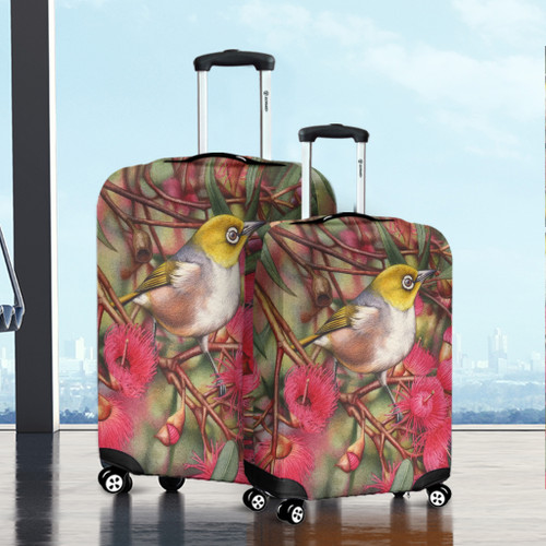 Australia Silvereye Luggage Cover - Silvereye and Gum Blossom Luggage Cover
