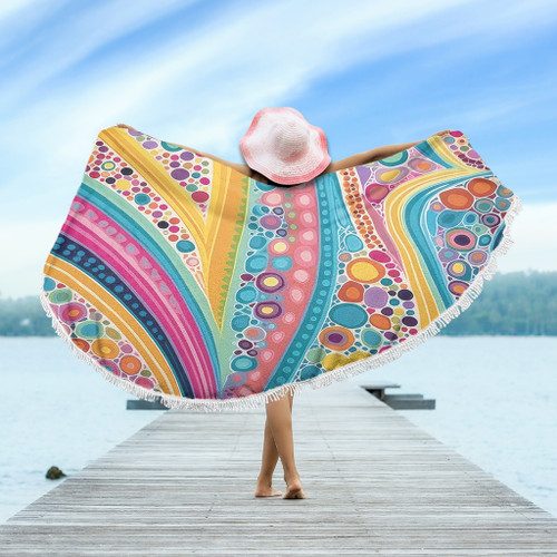 Australia Aboriginal Beach Blanket - Aboriginal Colourful Dots Inspired Beach Blanket