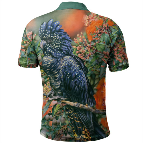 Australia Black Cockatoo  Polo Shirt - Black Cockatoo and Flowering Gum Polo Shirt Australia Black Cockatoo  Polo Shirt - Black Cockatoo and Flowering Gum Polo Shirt
