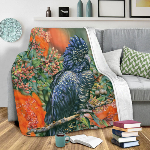 Australia Black Cockatoo  Blanket - Black Cockatoo and Flowering Gum Blanket Australia Black Cockatoo  Blanket - Black Cockatoo and Flowering Gum Blanket