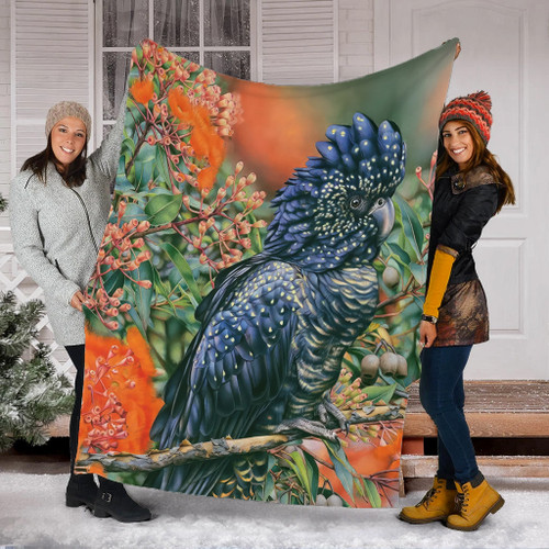 Australia Black Cockatoo  Blanket - Black Cockatoo and Flowering Gum Blanket Australia Black Cockatoo  Blanket - Black Cockatoo and Flowering Gum Blanket