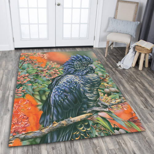 Australia Black Cockatoo  Area Rug - Black Cockatoo and Flowering Gum Area Rug
