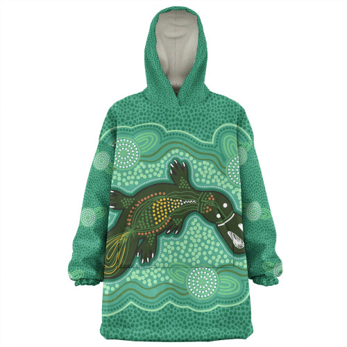 Australia Aboriginal Snug Hoodie - Green Platypus Aboriginal Art Inspired Snug Hoodie