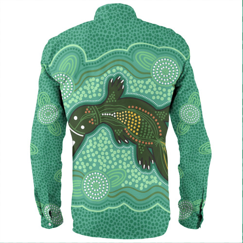 Australia Aboriginal Long Sleeve Shirts - Green Platypus Aboriginal Art Inspired Long Sleeve Shirts Australia Aboriginal Long Sleeve Shirts - Green Platypus Aboriginal Art Inspired Long Sleeve Shirts