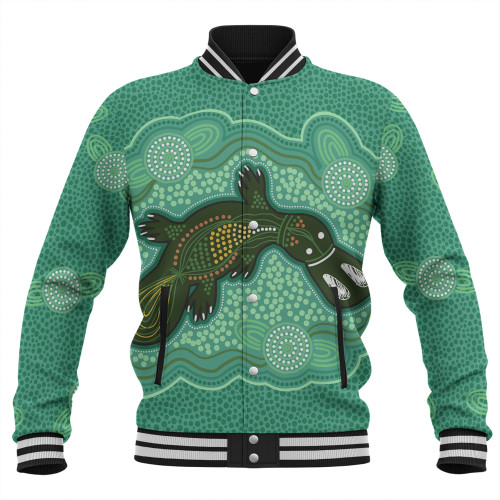 Australia Aboriginal Baseball Jacket - Green Platypus Aboriginal Art Inspired Baseball Jacket