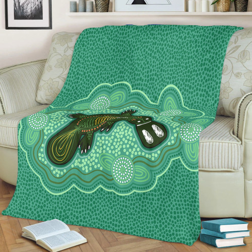 Australia Aboriginal Blanket - Green Platypus Aboriginal Art Inspired Blanket