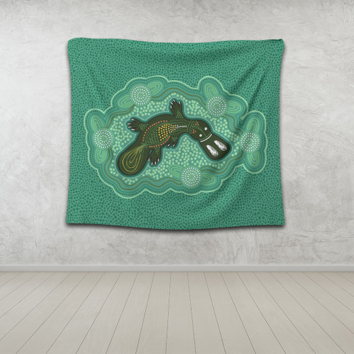 Australia Aboriginal Tapestry - Green Platypus Aboriginal Art Inspired Tapestry Australia Aboriginal Tapestry - Green Platypus Aboriginal Art Inspired Tapestry