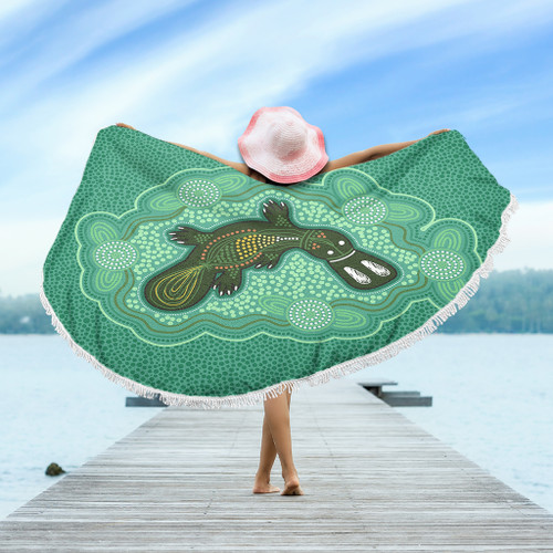 Australia Aboriginal Beach Blanket - Green Platypus Aboriginal Art Inspired Beach Blanket Australia Aboriginal Beach Blanket - Green Platypus Aboriginal Art Inspired Beach Blanket
