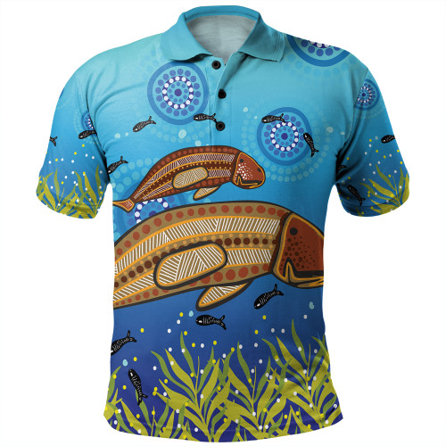 Australia Aboriginal Polo Shirt - Mother And Baby Dugong Aboriginal Art Inspired Polo Shirt