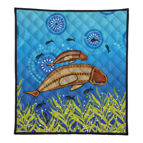 Australia Aboriginal Quilt - Mother And Baby Dugong Aboriginal Art Inspired Quilt Australia Aboriginal Quilt - Mother And Baby Dugong Aboriginal Art Inspired Quilt