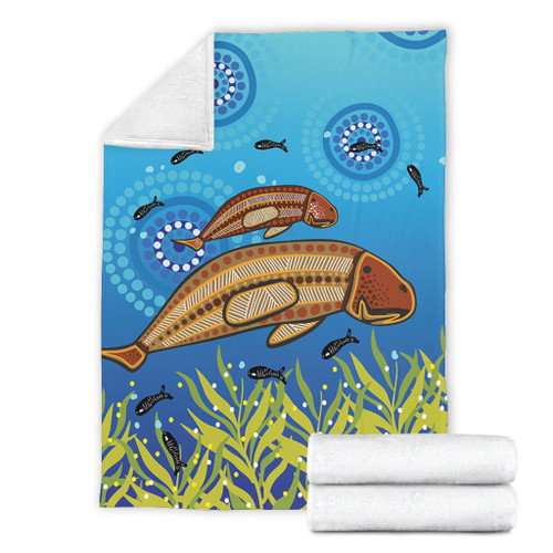 Australia Aboriginal Blanket - Mother And Baby Dugong Aboriginal Art Inspired Blanket Australia Aboriginal Blanket - Mother And Baby Dugong Aboriginal Art Inspired Blanket