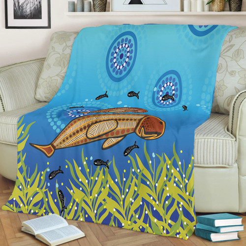 Australia Aboriginal Blanket - Mother And Baby Dugong Aboriginal Art Inspired Blanket Australia Aboriginal Blanket - Mother And Baby Dugong Aboriginal Art Inspired Blanket