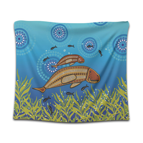 Australia Aboriginal Tapestry - Mother And Baby Dugong Aboriginal Art Inspired Tapestry Australia Aboriginal Tapestry - Mother And Baby Dugong Aboriginal Art Inspired Tapestry