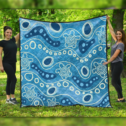 Australia Aboriginal Quilt - River With Aboriginal Dot Art Inspired Quilt Australia Aboriginal Quilt - River With Aboriginal Dot Art Inspired Quilt