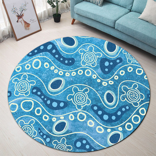 Australia Aboriginal Round Rug - River With Aboriginal Dot Art Inspired Round Rug