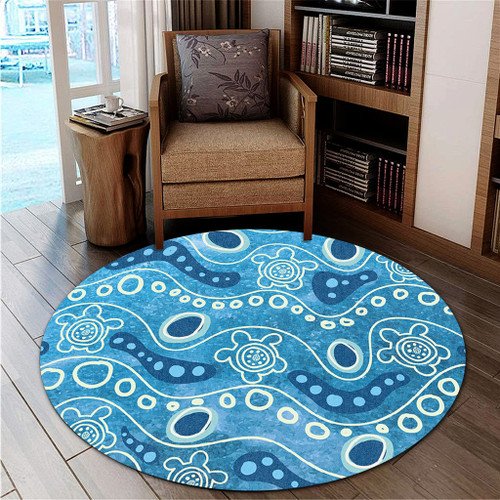 Australia Aboriginal Round Rug - River With Aboriginal Dot Art Inspired Round Rug