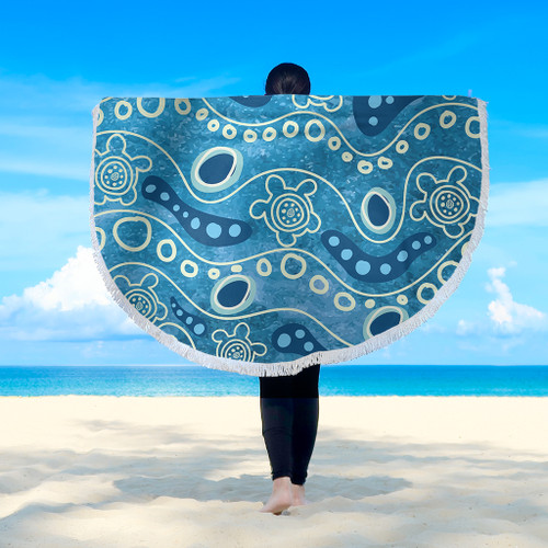 Australia Aboriginal Beach Blanket - River With Aboriginal Dot Art Inspired Beach Blanket Australia Aboriginal Beach Blanket - River With Aboriginal Dot Art Inspired Beach Blanket