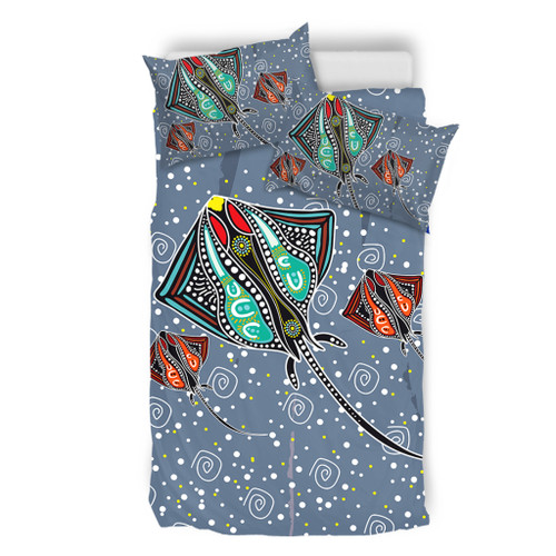 Australia Aboriginal Bedding Set - Stingray Art In Aboriginal Dot Style Inspired Bedding Set