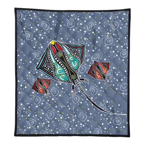 Australia Aboriginal Quilt - Stingray Art In Aboriginal Dot Style Inspired Quilt Australia Aboriginal Quilt - Stingray Art In Aboriginal Dot Style Inspired Quilt