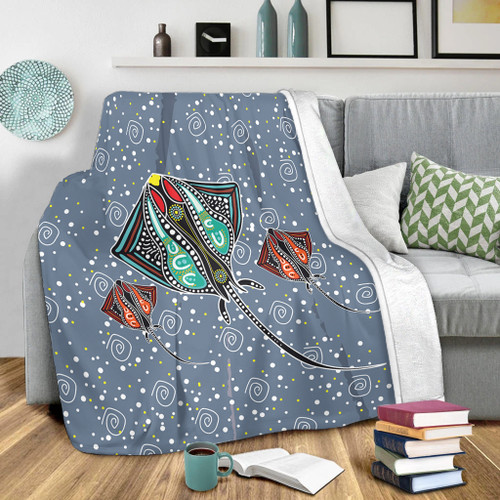 Australia Aboriginal Blanket - Stingray Art In Aboriginal Dot Style Inspired Blanket Australia Aboriginal Blanket - Stingray Art In Aboriginal Dot Style Inspired Blanket