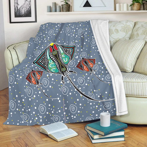Australia Aboriginal Blanket - Stingray Art In Aboriginal Dot Style Inspired Blanket Australia Aboriginal Blanket - Stingray Art In Aboriginal Dot Style Inspired Blanket