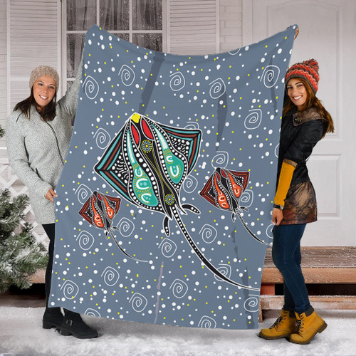 Australia Aboriginal Blanket - Stingray Art In Aboriginal Dot Style Inspired Blanket Australia Aboriginal Blanket - Stingray Art In Aboriginal Dot Style Inspired Blanket