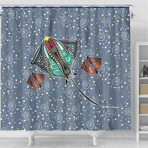 Australia Aboriginal Shower Curtain - Stingray Art In Aboriginal Dot Style Inspired Shower Curtain Australia Aboriginal Shower Curtain - Stingray Art In Aboriginal Dot Style Inspired Shower Curtain
