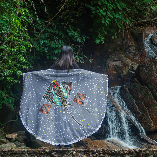 Australia Aboriginal Beach Blanket - Stingray Art In Aboriginal Dot Style Inspired Beach Blanket Australia Aboriginal Beach Blanket - Stingray Art In Aboriginal Dot Style Inspired Beach Blanket