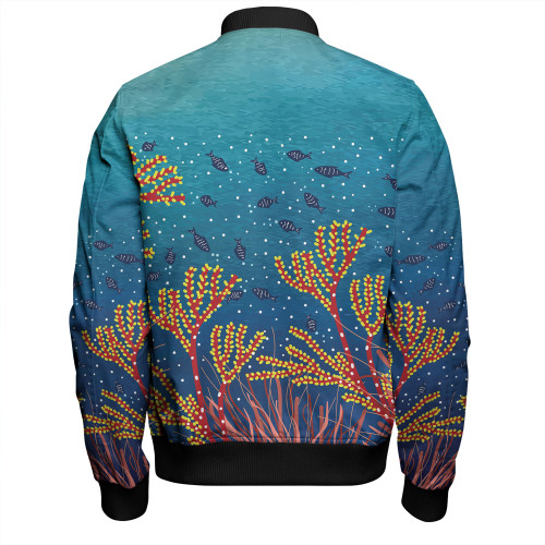 Australia Aboriginal Bomber Jacket - Underwater Aboriginal Art Inspired Bomber Jacket Australia Aboriginal Bomber Jacket - Underwater Aboriginal Art Inspired Bomber Jacket