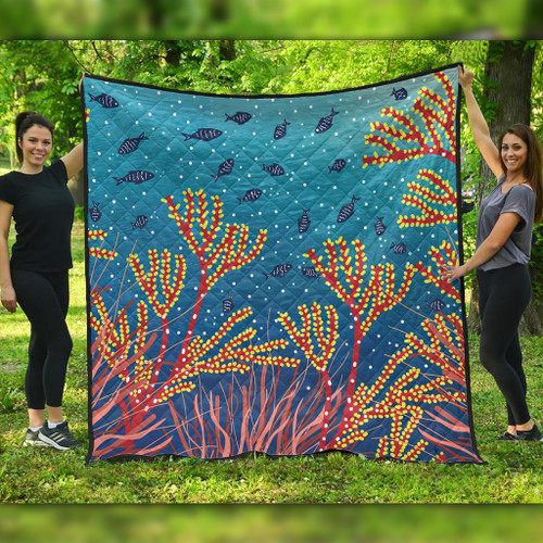 Australia Aboriginal Quilt - Underwater Aboriginal Art Inspired Quilt Australia Aboriginal Quilt - Underwater Aboriginal Art Inspired Quilt