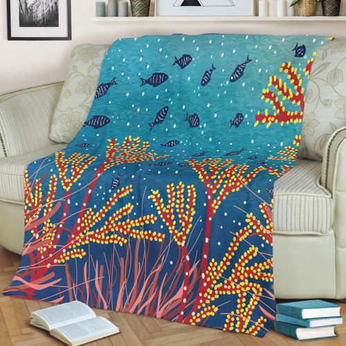 Australia Aboriginal Blanket - Underwater Aboriginal Art Inspired Blanket