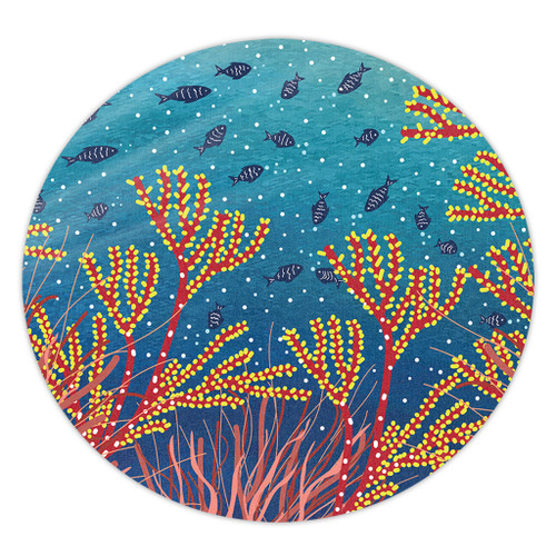 Australia Aboriginal Round Rug - Underwater Aboriginal Art Inspired Round Rug