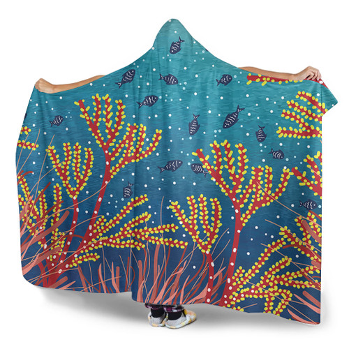 Australia Aboriginal Hooded Blanket - Underwater Aboriginal Art Inspired Hooded Blanket Australia Aboriginal Hooded Blanket - Underwater Aboriginal Art Inspired Hooded Blanket