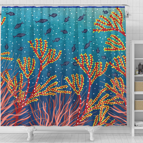 Australia Aboriginal Shower Curtain - Underwater Aboriginal Art Inspired Shower Curtain