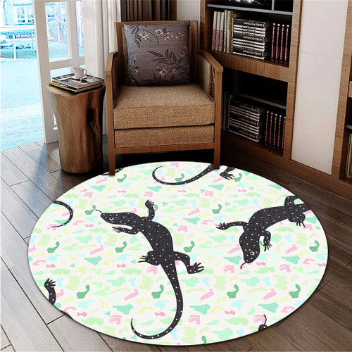 Australia Goanna Round Rug - Aboriginal Goanna Dot Art Colorful Inspired  Round Rug Australia Goanna Round Rug - Aboriginal Goanna Dot Art Colorful Inspired  Round Rug