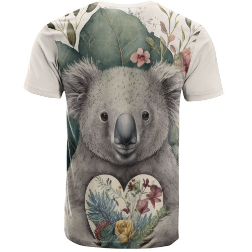 Australia Koala T-shirt -  Koala Holding A Heart Adorned With Flowers T-shirt Australia Koala T-shirt -  Koala Holding A Heart Adorned With Flowers T-shirt