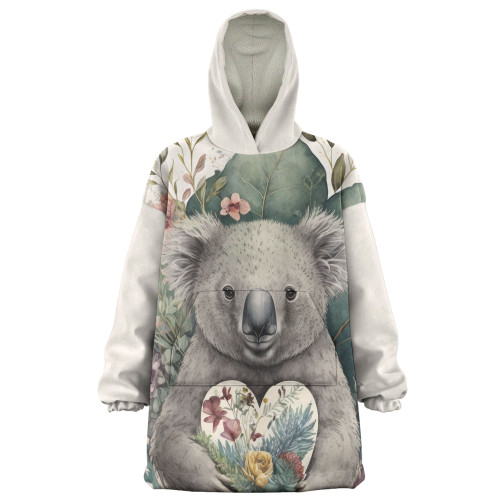 Australia Koala Snug Hoodie -  Koala Holding A Heart Adorned With Flowers Snug Hoodie