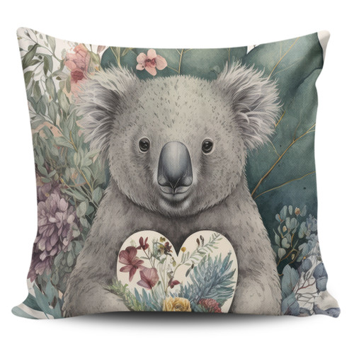 Australia Koala Pillow Covers -  Koala Holding A Heart Adorned With Flowers Pillow Covers Australia Koala Pillow Covers -  Koala Holding A Heart Adorned With Flowers Pillow Covers