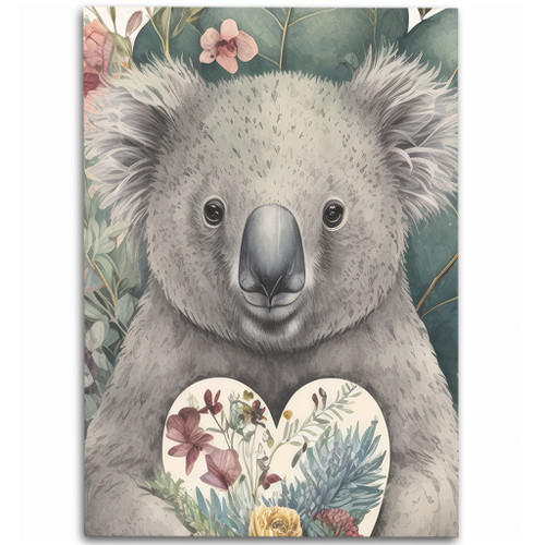 Australia Koala Area Rug -  Koala Holding A Heart Adorned With Flowers Area Rug Australia Koala Area Rug -  Koala Holding A Heart Adorned With Flowers Area Rug