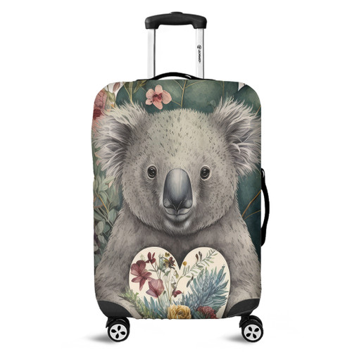 Australia Koala Luggage Cover -  Koala Holding A Heart Adorned With Flowers Luggage Cover Australia Koala Luggage Cover -  Koala Holding A Heart Adorned With Flowers Luggage Cover