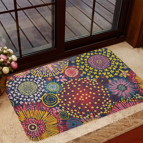 Australia Blooming Bright Flowers Door Mat - Blooming Bright Flowers Meadow Seamless Art Inspired Door Mat