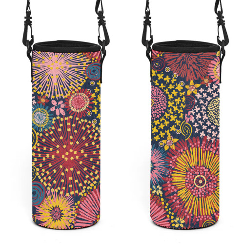 Australia Blooming Bright Flowers Water Bottle Sleeve - Blooming Bright Flowers Meadow Seamless Art Inspired Water Bottle Sleeve