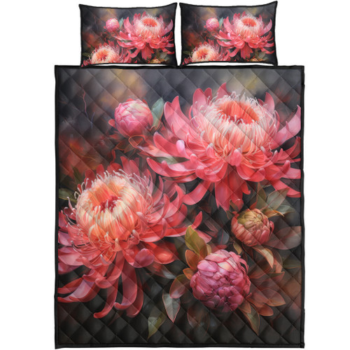 Australia Waratah Quilt Bed Set - Waratah Oil Painting Abstract Ver1 Quilt Bed Set Australia Waratah Quilt Bed Set - Waratah Oil Painting Abstract Ver1 Quilt Bed Set