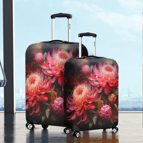 Australia Waratah Luggage Cover - Waratah Oil Painting Abstract Ver1 Luggage Cover