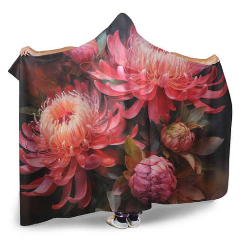 Australia Waratah Hooded Blanket - Waratah Oil Painting Abstract Ver1 Hooded Blanket