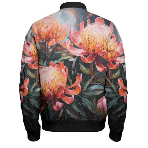 Australia Waratah Bomber Jacket - Waratah Oil Painting Abstract Ver2 Bomber Jacket