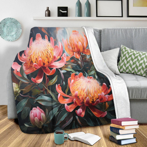 Australia Waratah Blanket - Waratah Oil Painting Abstract Ver2 Blanket