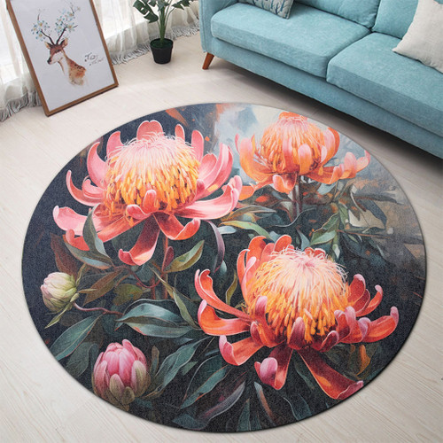 Australia Waratah Round Rug - Waratah Oil Painting Abstract Ver2 Round Rug Australia Waratah Round Rug - Waratah Oil Painting Abstract Ver2 Round Rug